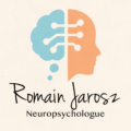 Logo du cabinet de Romain Jarosz, psychologue spécialisé en neuropsychologie à Lyon et dans le nord-Isère. Le visuel représente un profil humain et un cerveau stylisé reliés par des connexions symbolisant les fonctions cognitives.